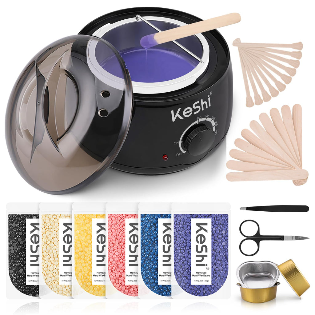 KeShi Waxing Kit for Women Men, Wax Pot with 6 Hard Wax Beans Hair Removal