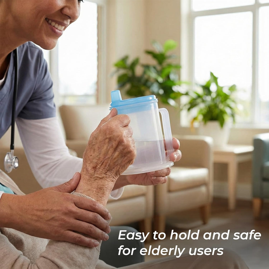 Life Healthcare Adult Drinking Cup for Elderly – 300ml Non Spill Cups – Dishwasher Safe Non-BPA Plastic Two Handled Cup for Elderly – Plastic Beakers for Adults, Disability People