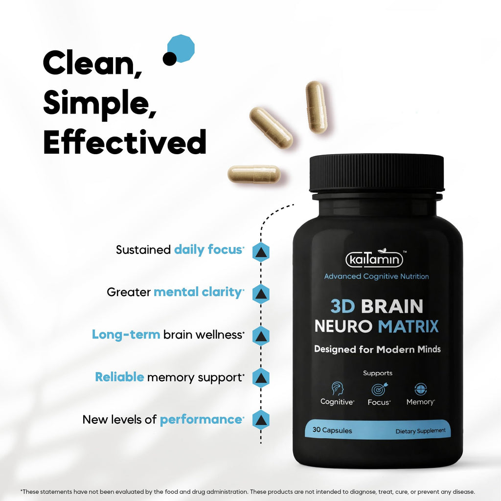 Kaitamin NSF & Eurofins Tested Brain Supplement for Memory & Focus – Nootropic | Ginkgo Biloba, Huperzine A, Bacopa Monnieri, Phosphatidylserine, Caffeine-Free Gelatin (30)