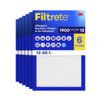 Filtrete 12x20x1 Air Filter, MERV 13 MPR 1900, Allergens, Bacteria, Viruses & Air Pollutants, 3-Month AC/Furnace Filters, Cleaner Air Reliable Airflow, 6 HVAC Filters(Act Size 11.81x19.81x0.78 in)