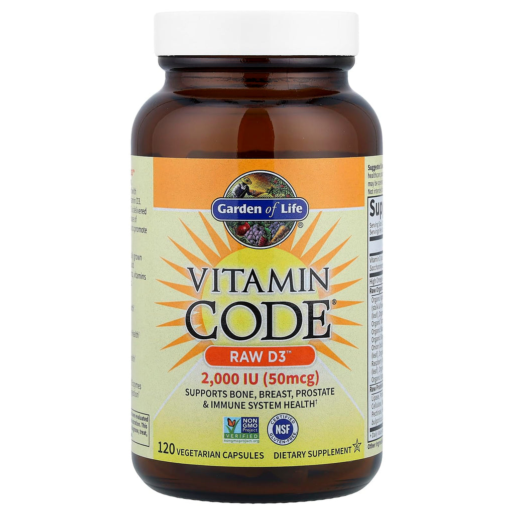Garden of Life Vitamin D, Vitamin Code Raw D3, Vitamin D 2,000 IU, Raw Whole Food D3 Supplements with Chlorella, Fruit, Veggies & Probiotics for Bone & Immune Health, 120 Vegetarian Capsules