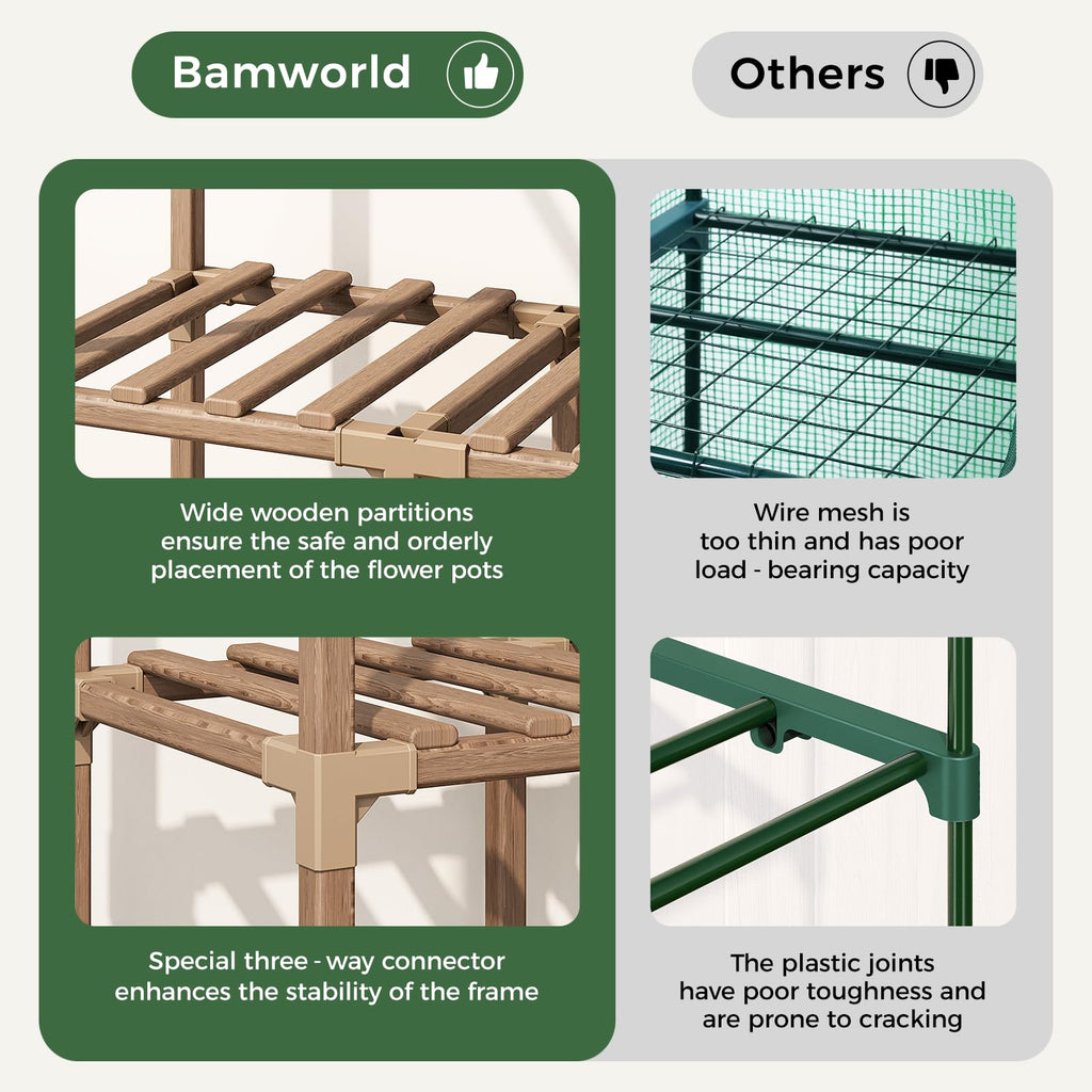 Bamworld Greenhouse for Outdoors Small Plant Green House 3-Tier Rack Stand Portable Greenhouses with Durable PE Cover for Seedling Ideal Gardening Gifts for Women Plants Lover
