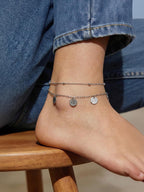 FindChic Stainless Steel Ankle Bracelets for Women, Silver Layered Coin Charm Anklets, Waterproof & Trendy Summer Jewelry