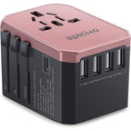 EPICKA Universal Travel Adapter, European Travel Plug Adapter - International Power Adapter Worldwide Charger with USB-C & 4 USB-A Ports, Travel Essentials for Italy, UK, Japan (TA-105, Rose Gold)