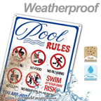MOLESS 2 Pack Pool Signs – 12x8 Inch Welcome To Our Ool & Funny Pool Rules Sign Safety, Durable 0.040 Aluminum, Easy to Mount, PSP-2401