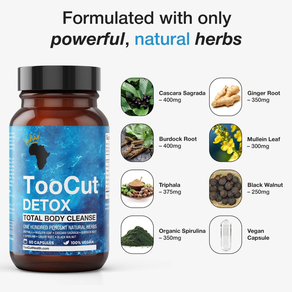 TooCut Detox - Body Detox Supplement for Digestive Support, Gut Health & Natural Cleansing - Helps Reduce Bloating & Supports Energy - 7 Herbal Ingredient Plant-Based Formula - 60 Vegan Capsules