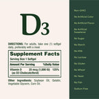 Nature's Bounty Vitamin D3 1000 IU Softgels, Immune Support, Promotes Healthy Bones, 1 Softgel per Day, Gluten Free, 350 Count