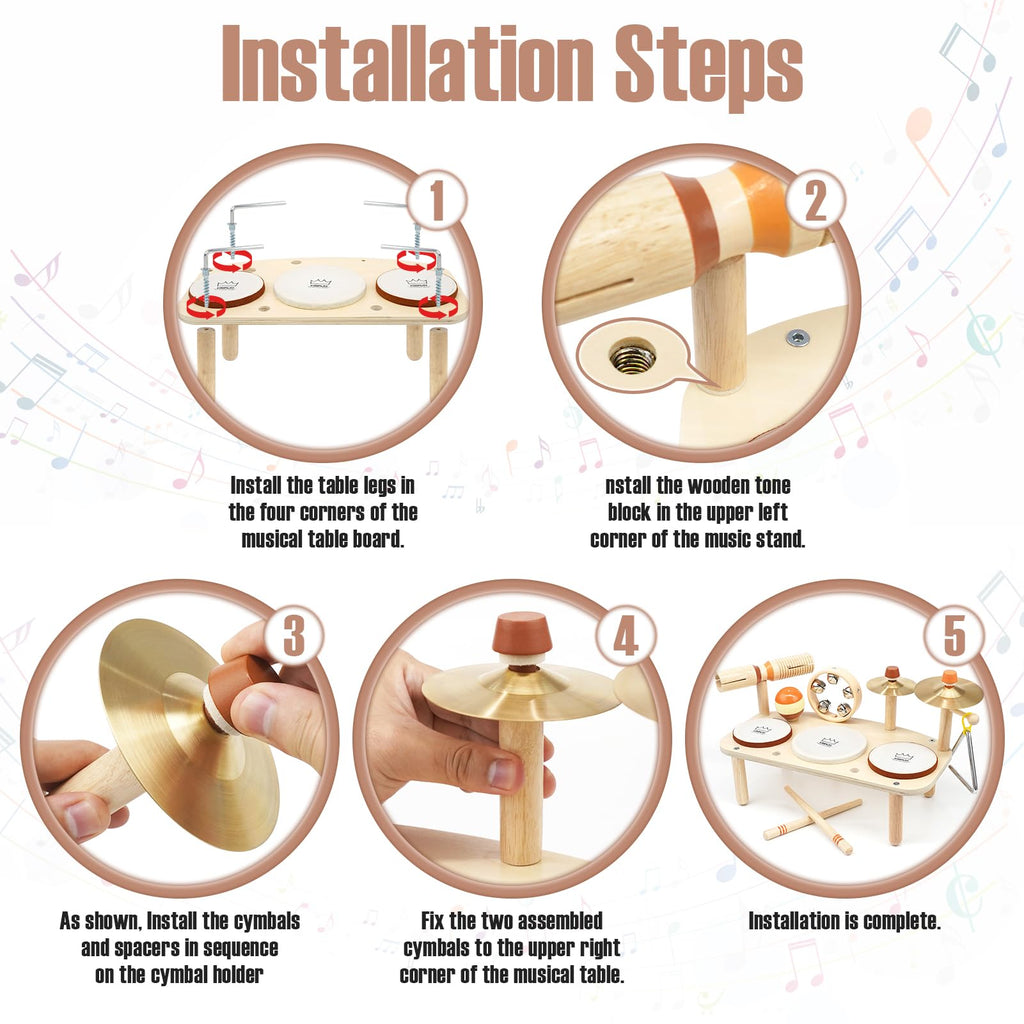 Kids Drum Set - Montessori Toys for 2 Year Old Boy Girl Birthday Gifts, 11 in 1 Wooden Musical Instruments for Toddlers 2-3, Musical Activity Table Preschool Learning Toys for Baby 18+ Months