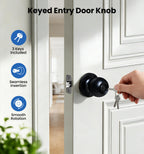 Veise Keyed Entry Door Knob, Bedroom Door Lock with Keys, Heavy-Duty Rust-Proof Construction, Door Handle for Exterior Interior Security, Easy to Install, Matte Black