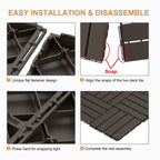 Goovilla Plastic Interlocking Deck Tiles, 9 Pack Balcony Flooring, 12"x12" Waterproof Outdoor Flooring All Weather Use, Patio Floor Decking Tiles for Porch Poolside Backyard Concrete, Dark Coffee