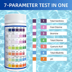 HYCHEK 7 in 1 Accurate Pool & Spa Test Strips, 150-Count Hot Tub Test Strips | Lab Recommended | Water Chemical Testing Kit for Bromine, Chlorine, pH, Hardness, More, Fast & Easy Test Way