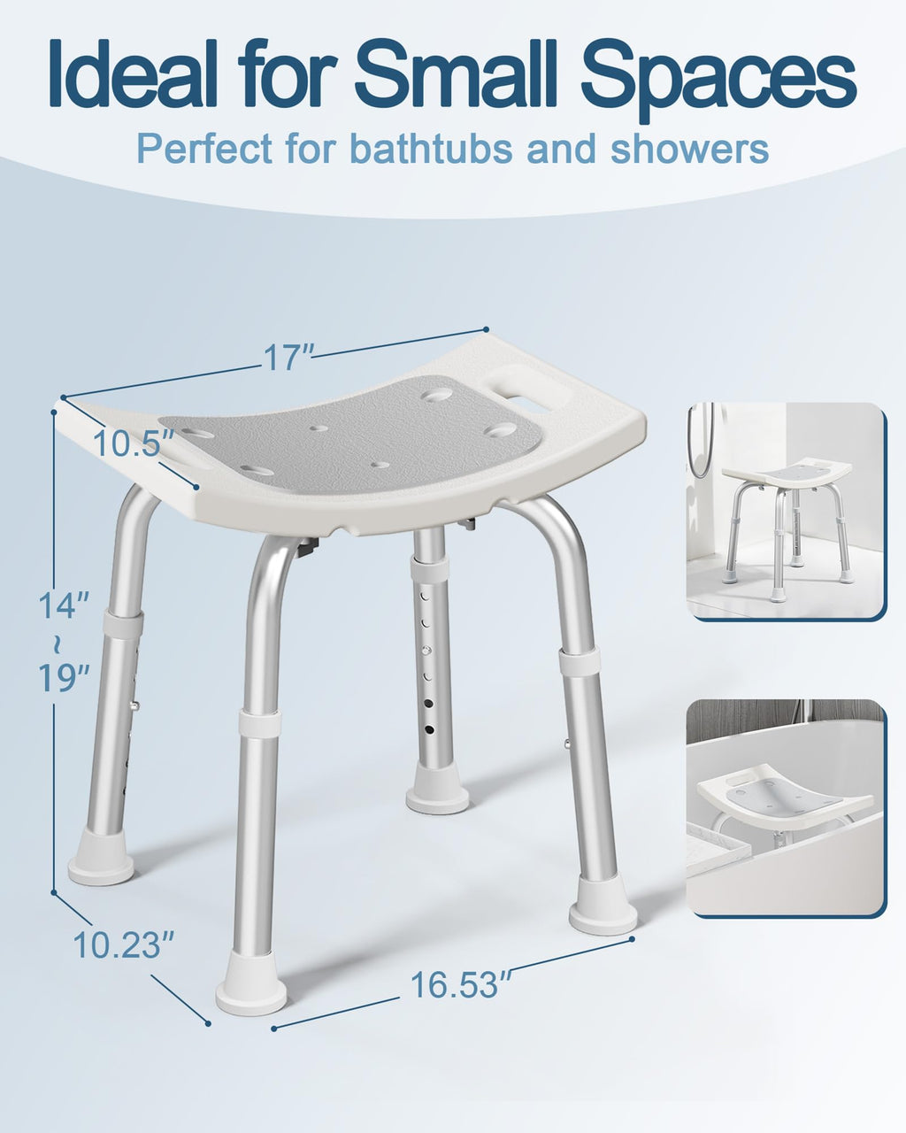 HOMLAND Shower Chair for Inside Shower, 400 lbs Adjustable Shower Stool with Suction Feet, Shower Seat for Inside Tub Bathroom Bench Bath Chair for Elderly and Disabled - Light Gray
