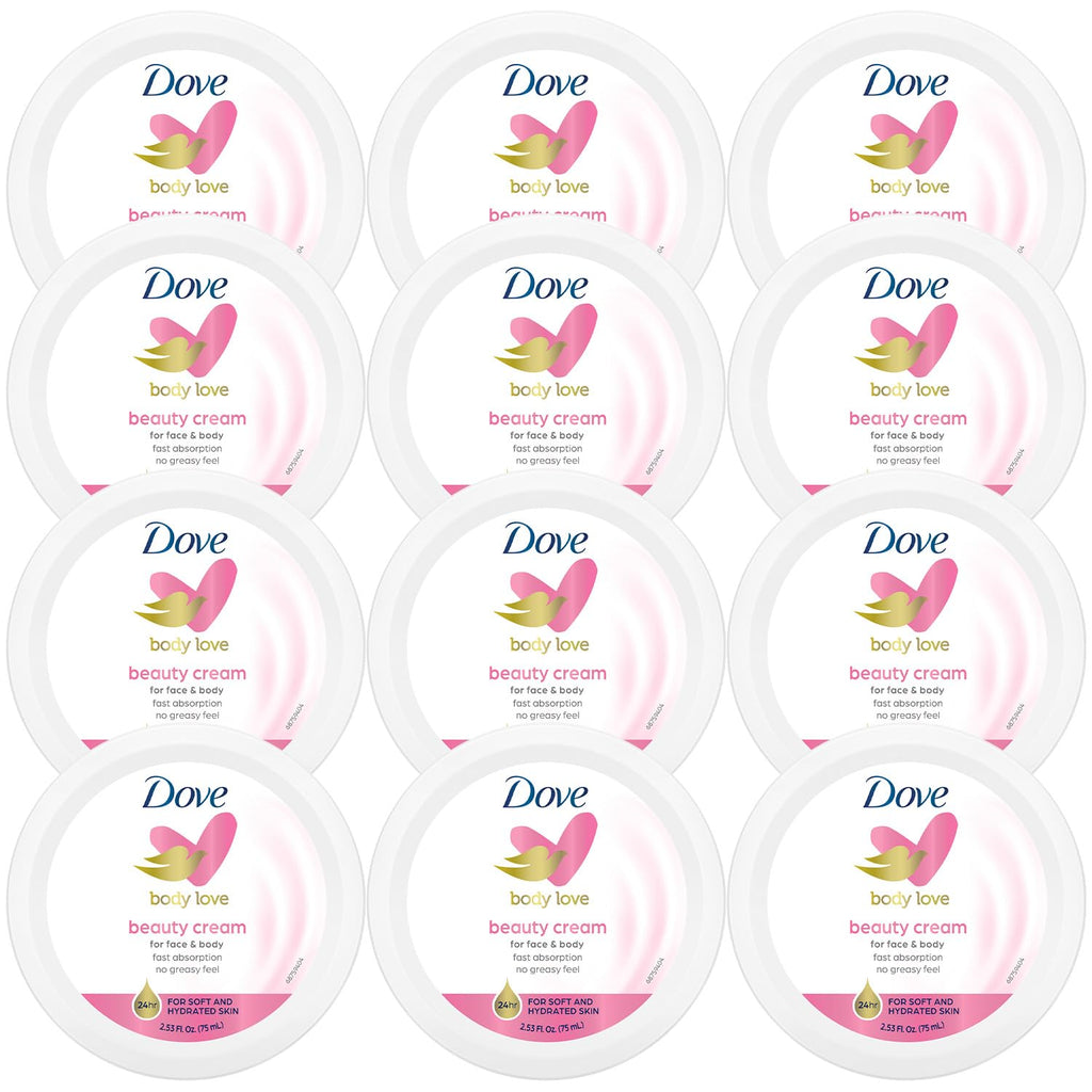 Dove Lotion, Beauty Cream - Light, Fast-Absorbing Face and Body Cream for Normal to Dry Skin, 24-Hour Moisture, Travel Size, 2.53 Fl Oz. (Pack of 12)