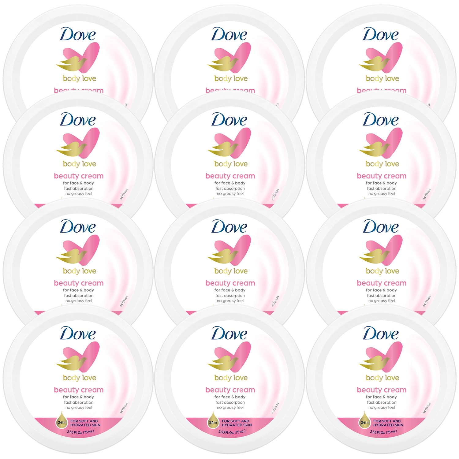 Dove Lotion, Beauty Cream - Light, Fast-Absorbing Face and Body Cream for Normal to Dry Skin, 24-Hour Moisture, Travel Size, 2.53 Fl Oz. (Pack of 12)