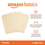 Amazon Basics Sturdy Manila File Folders, 1/3 Tabs in Assorted Positions for Filing and Easy Labeling, Legal Size, 8.5 x 14 inch, 100-Pack