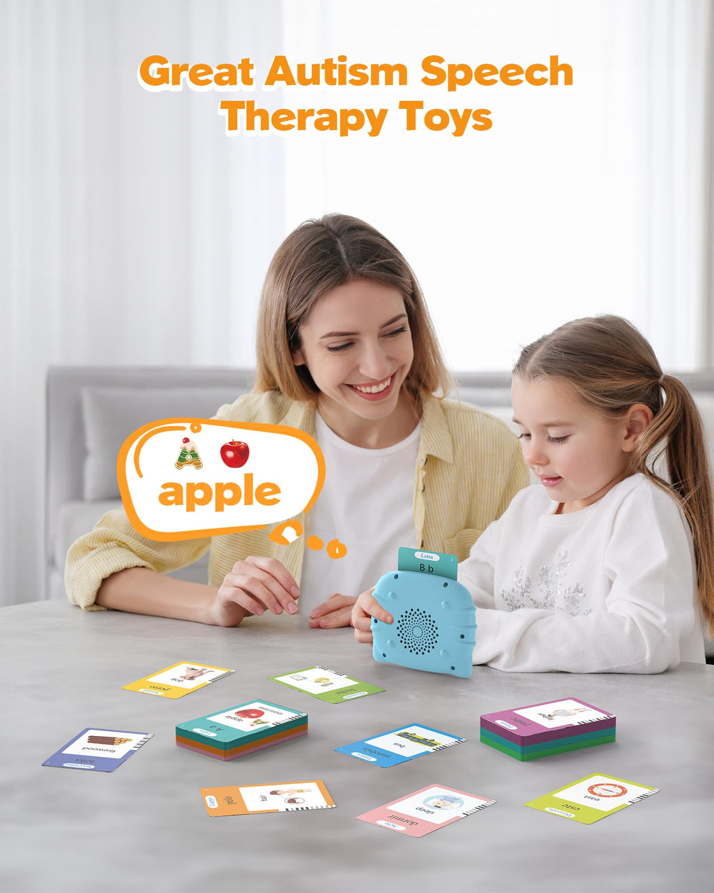Bilingual Spanish and English Talking Flash Cards for 1-3, Airbition Pocket Speech Therapy Tools with 512 Words, Montessori Language Learning and Autism Aids, Children's Sensory Learning Kits