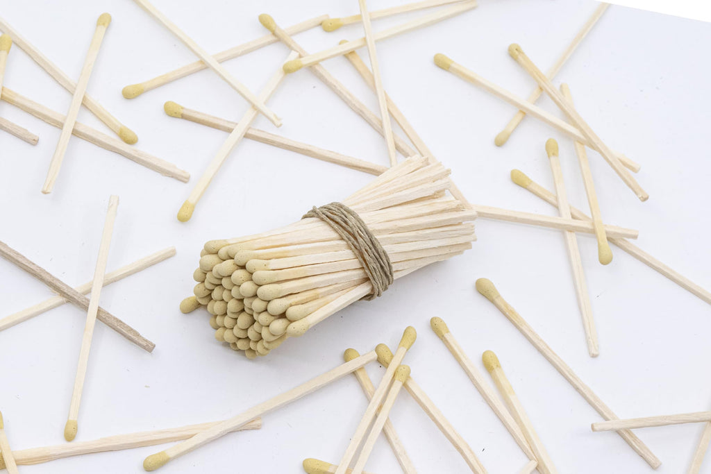 3” Inch Long Wooden Refill Matchsticks with Strike Stickers - Safety Matches Wholesale Bulk Loose by Chandler Studio (Yellow, 100 Pieces)