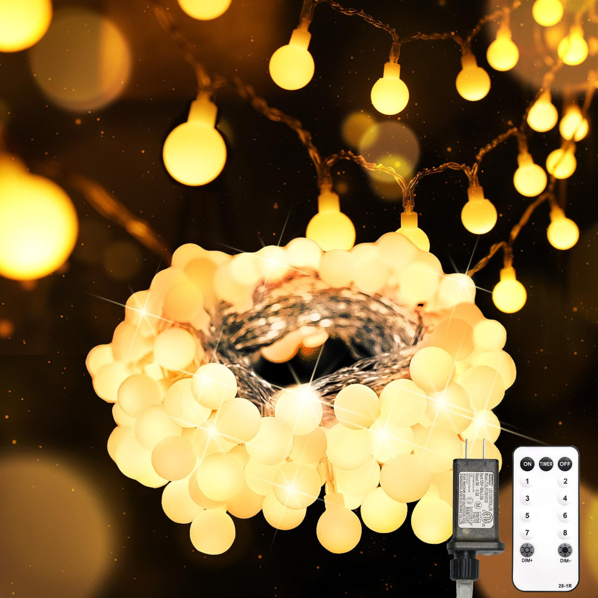 suddus 43FT Connectable Globe String Lights Plug in Remote Warm White