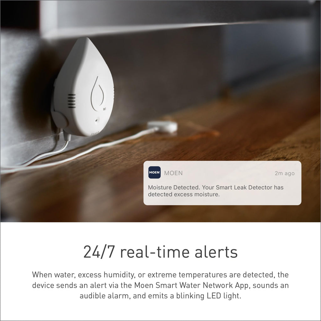 Moen White Flo Smart Water Leak Detector, Water Sensor Alarm for Home, 3-Pack, 920-005