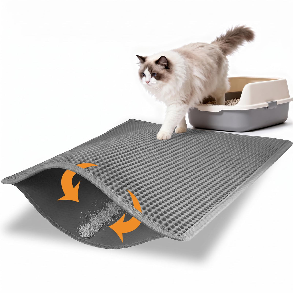 Pieviev Litter Box Mat, Double-Layer Urineproof Design, 30" x 24" Gray
