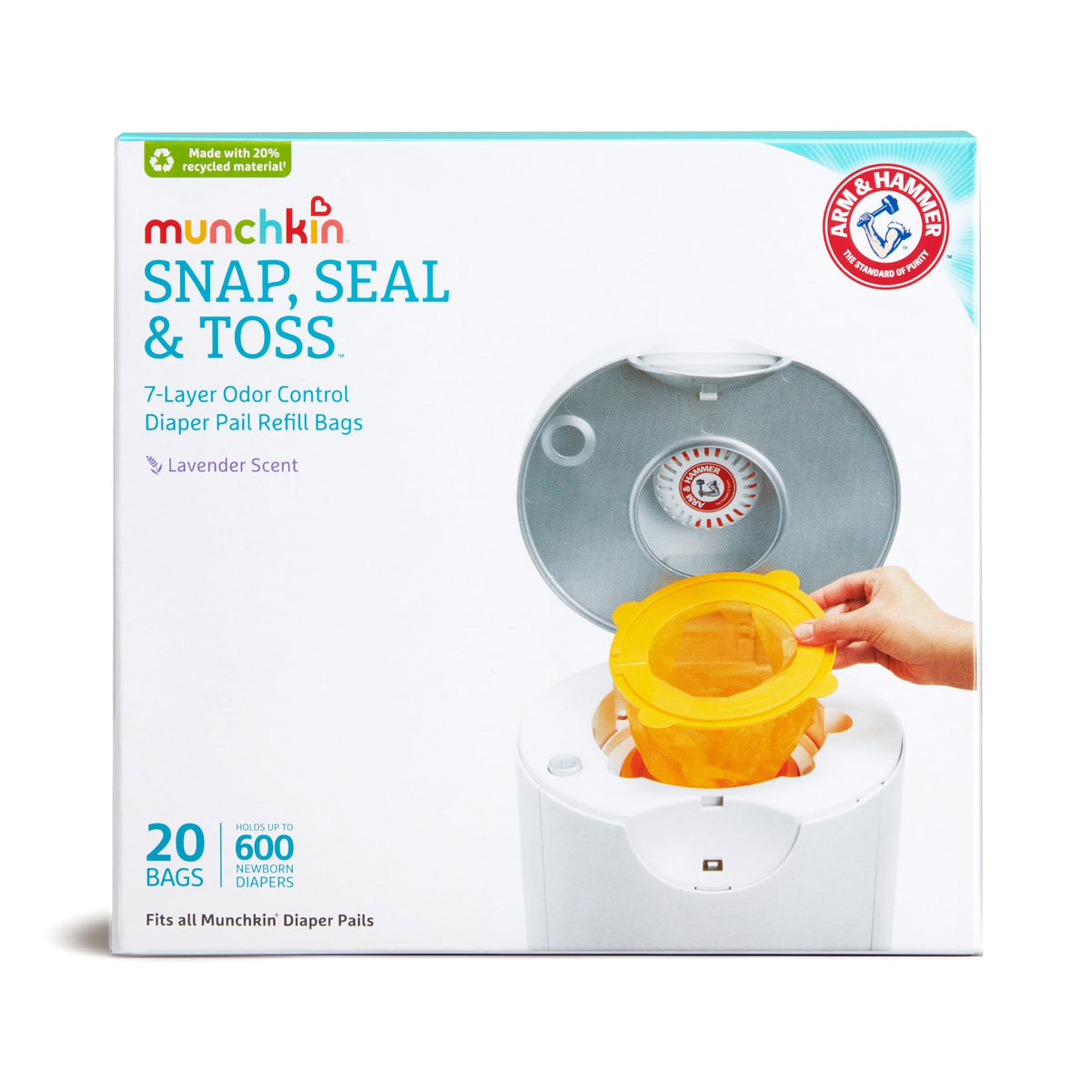 Munchkin Arm & Hammer Snap, Seal & Toss Refill Bags, 20 Pack