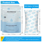 Large Desiccant Packs, 500 Gram 10 Packs Silica Gel Packets, Silica Gel Car Dehumidifier by Reusable, Large Moisture Absorbers for Electric Tool, Basement, 3D Filaments and Safes