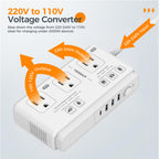 TESSAN Voltage Converter US to Europe, 220 to 110 Voltage Converter, Universal Travel Adapter with 4 USB Ports (1 USB C), 3 AC and EU UK AU IT in ZA Plug Power Adapter, Step Down Transformer, 4 FT