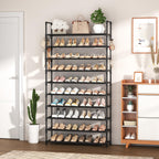 VTRIN 10 Tier Shoe Rack Tall Large Capacity Wide Shoe Organizer with Two Hooks Sturdy Metal Shoe Shelf for Entryway, Closet, Bedroom