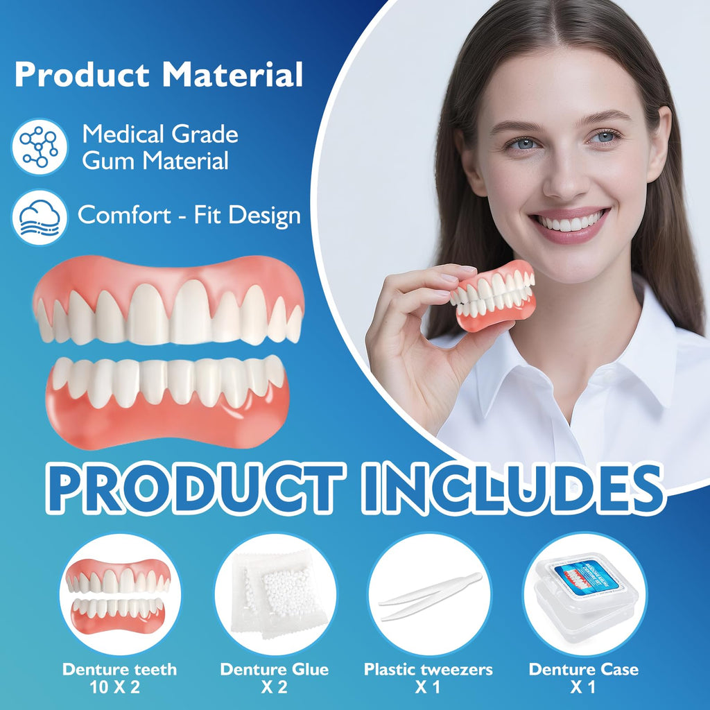 Moldable False Teeth - Veneers Teeth for Women & Men, Silicone Dentures Set for Both Upper and Lower, Temporary Dentures DIY at Home Within Minutes Fix Your Smile