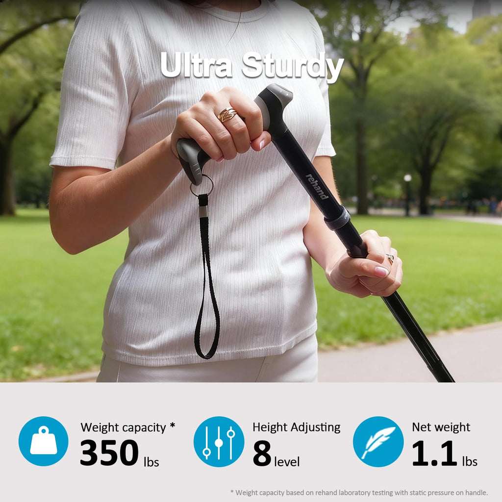 REHAND Walking Cane - Foldable, Adjustable, Collapsible Walking Canes for Men & Women, Heavy Duty All Terrain Tip, with Travel Bag | Walking Sticks for Seniors & Adults [Pink]