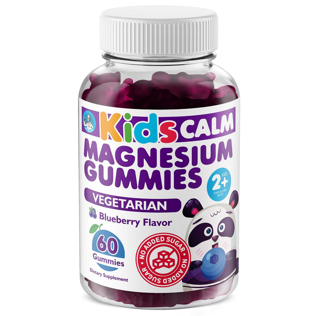 Dr. Moritz Kids Magnesium Gummies, No Sugar Added and Non-GMO Magnesium Supplement, Calm Kids Chewables with Blueberry Flavor, 60 Gummies