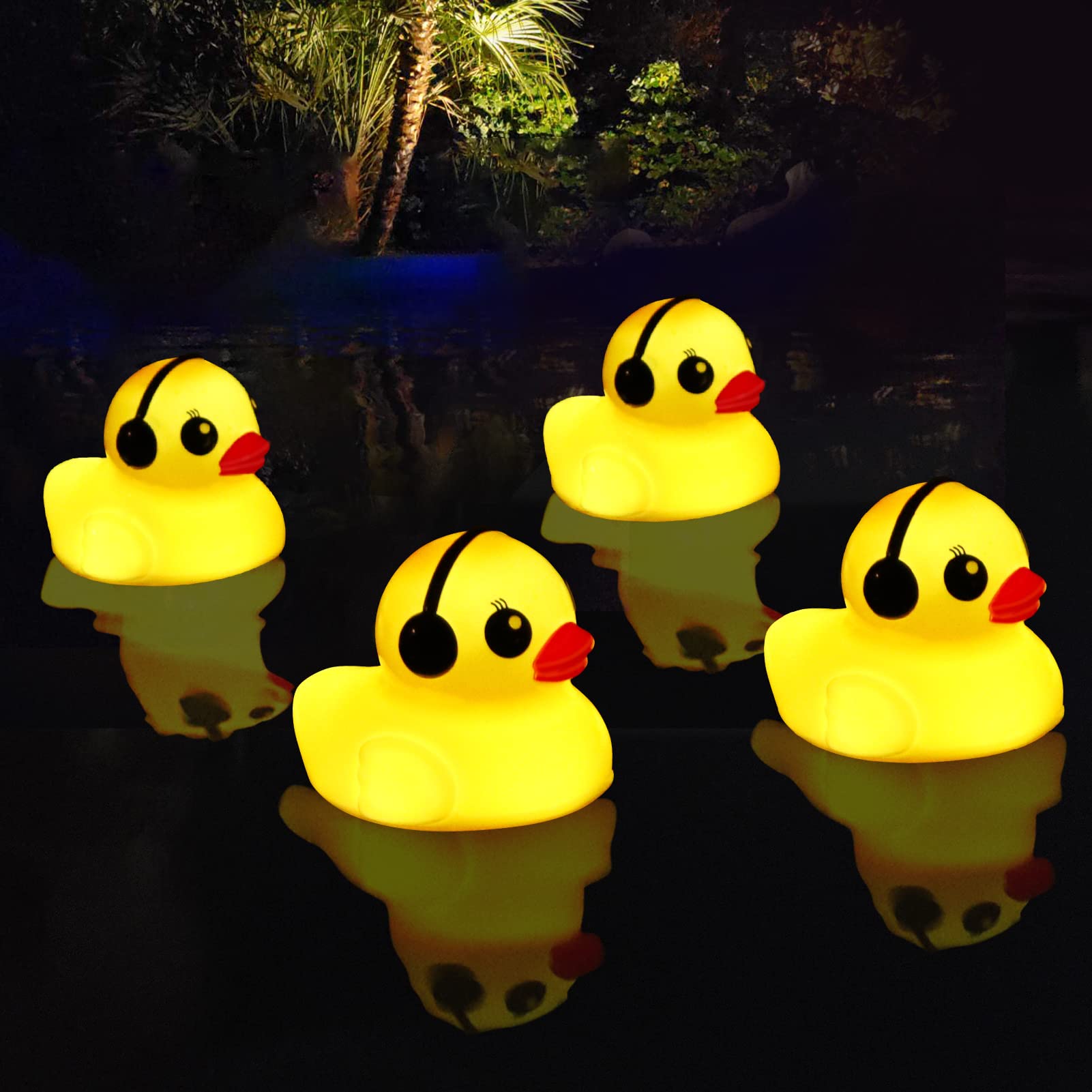 Goallim Solar Floating Pool Lights, 3" Duck Floating Pool Lights Solar Powered, IP68 Waterproof Glow in the Dark Pools Light that Float for Patio, Pond, Spa, Hot tub, Garden Party Decor - 4PCS