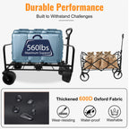 Collapsible Foldable Wagon Cart with Wheels 240L Capacity Folding Sports Wagons, 560LBS Load Large 3-in-1 Grocery Heavy Duty Carts for Sand, Beach, Camping, Fishing