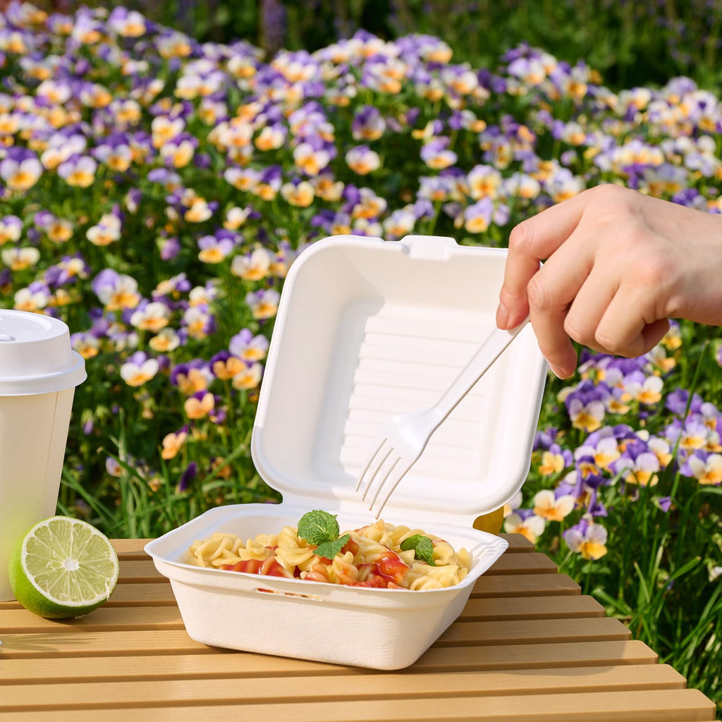 JOLLY CHEF Clamshell Take Out Food Containers, [6 * 6" 200-Pack] To Go Containers Disposable, Sugarcane To Go Boxes for Salad,Lunch