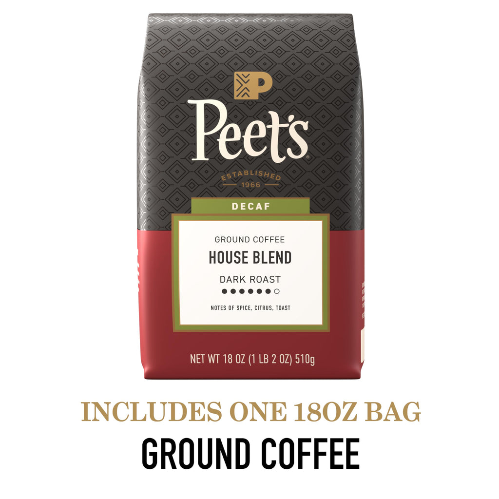 Peet's Coffee Ground Coffee Dark Roast, Decaf House Blend, 18 Ounces
