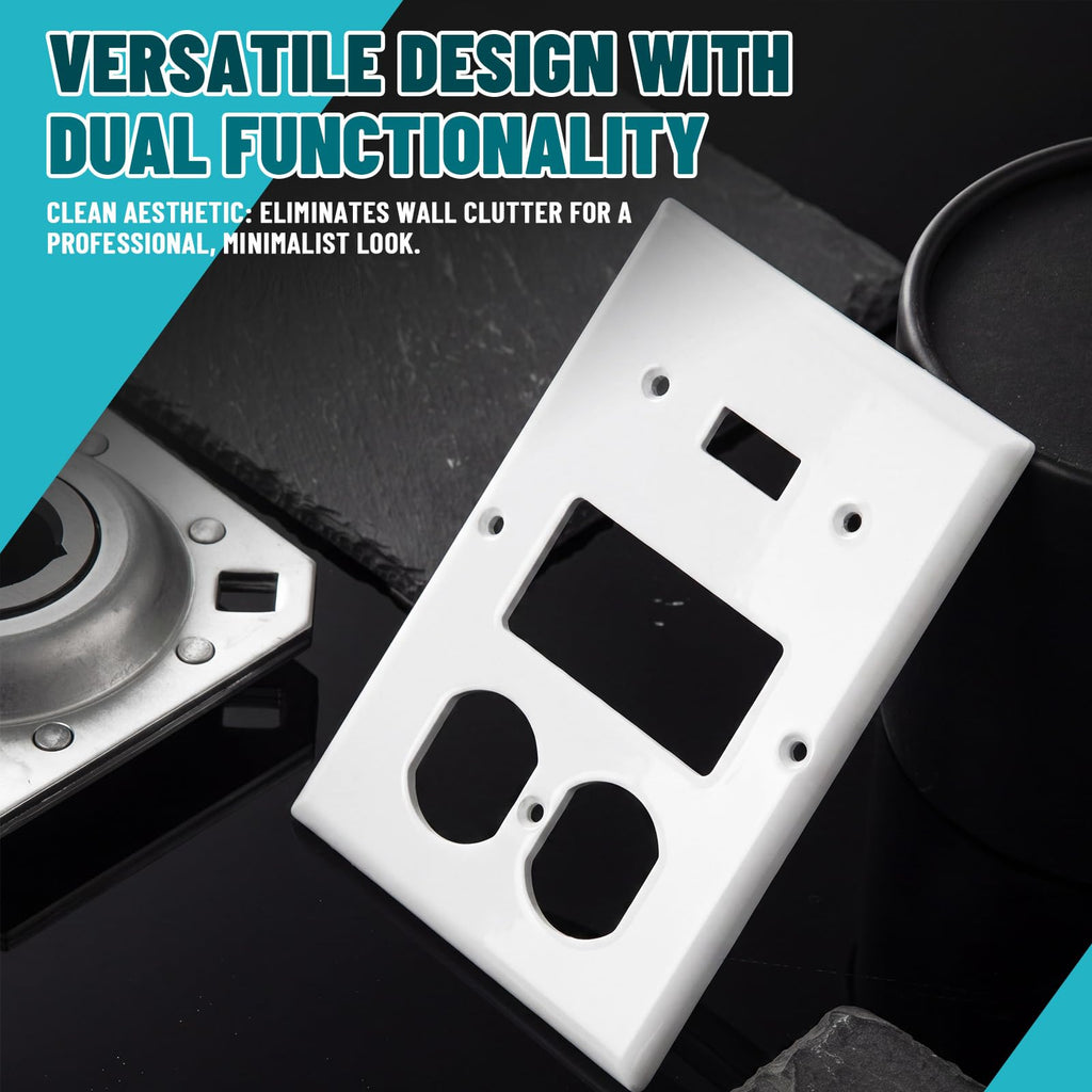 Kingdder 1 Pcs 3-gang 1-toggle 1-decorator 1-duplex Wall Plate Standard Size Stainless Steel White Light Switch Plate Gloss Finish 4.50" x 6.38" Corrosion-resistant Gfci Outlet Receptacle