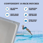 Burro Adhesives 10-Pack Waterproof White Pool Patches - Professional Grade PVC Repair Kit with 2.75" x 4" Heavy Duty Patches for Commercial & Residential Vinyl Liner Pools, Works Underwater & Dry