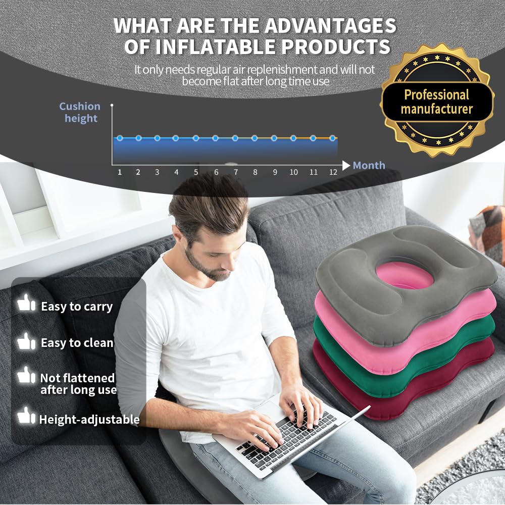Nevife Inflatable donut cushion for Tailbone Pain Relief-Orthopedic Hemorrhoid & Sciatica Seat Cushion-Coccyx Cushion for Postpartum Pregnancy,Office Chair,Car,Wheelchair&Post-Surgical Recovery (Gray)