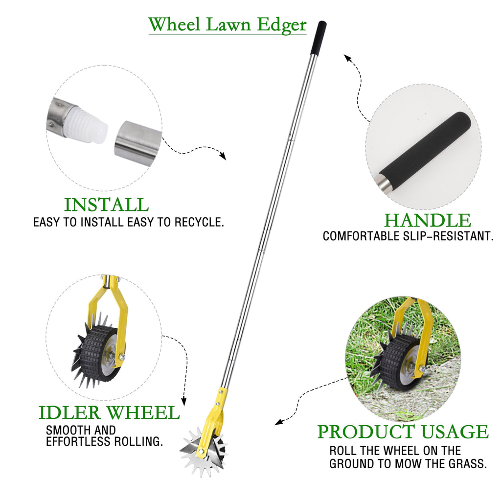 YEELOR Wheel Rotary Edger，Edger for Lawn Edges Alongside Sidewalks & Driveways，with A 58-Inch Adjustable Handle, Ideal for Enhancing The Beauty of Sidewalks, Driveways, and Garden Lawn Edges