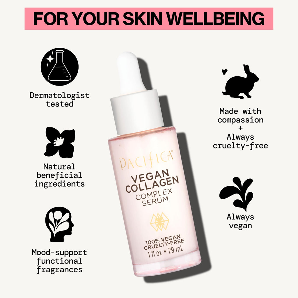 Pacifica Vegan Collagen Complex Face Serum Anti Aging Hydrating Serum w/Hyaluronic Acid for Plumping & Firming Collagen Boosting Facial Serum for Fine Lines & Wrinkles Clean Dermatologist Tested