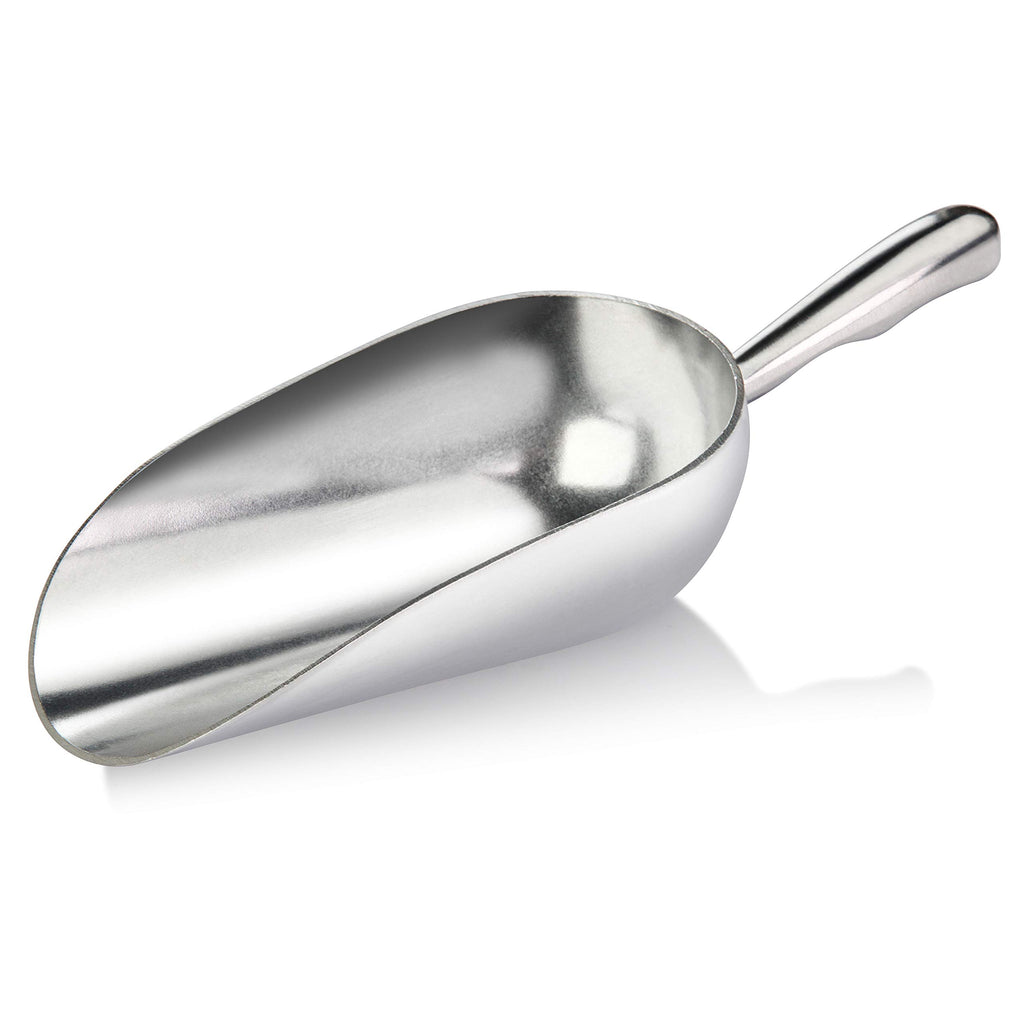 New Star Foodservice 34523 One-Piece Cast Aluminum Round Bottom Bar Ice Flour Utility Scoop, 12-Ounce, Silver
