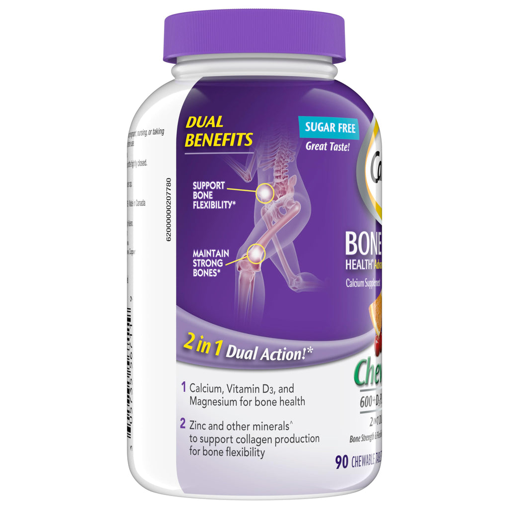 Caltrate Chewables 600 +D3 Plus Minerals Calcium and Vitamin D, Sugar Free, Cherry, Orange and Fruit Punch, 90 Count