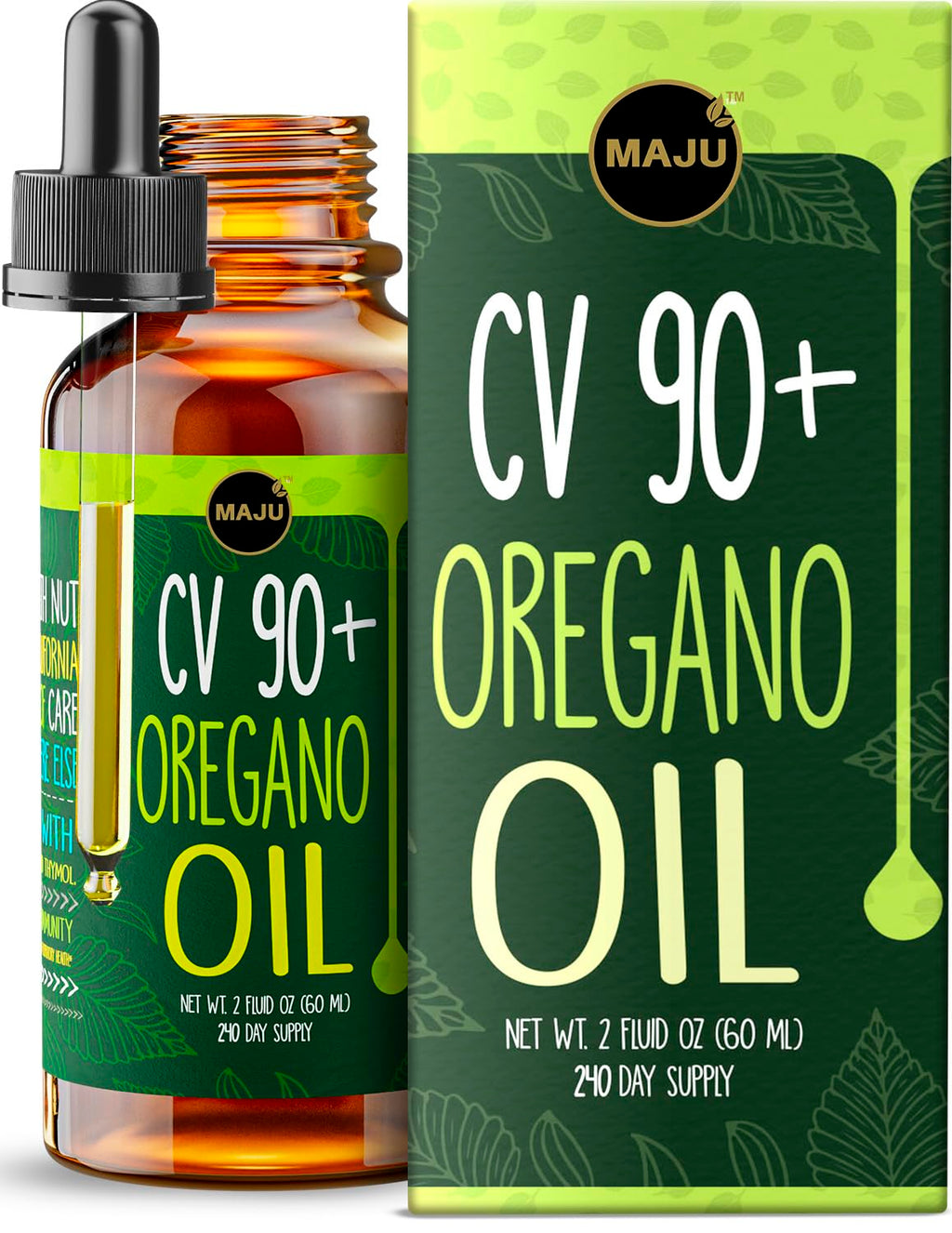 MAJU Oregano Oil Drops - Potent 90%+ Carvacrol (2 fl Oz) Wild Mediterranean Essential Oil of Oregano Liquid, Aceite de Oregano, Immune and Seasonal Support