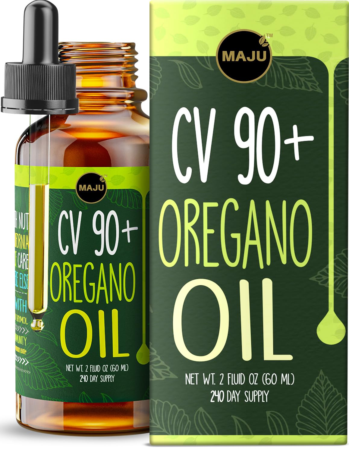 MAJU Oregano Oil Drops - Potent 90%+ Carvacrol (2 fl Oz) Wild Mediterranean Essential Oil of Oregano Liquid, Aceite de Oregano, Immune and Seasonal Support