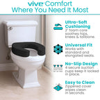 Vive Toilet Seat Cushion (Soft Cushioned Foam) - Easy Clean Padded Bathroom Attachment - Elongated, Standard Seats - Comfort and Support Donut for Handicap, Adults (2" Cushioned Foam, Black)