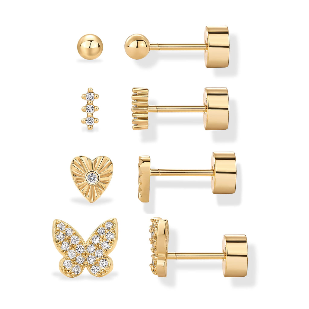 PAVOI 14K Yellow Gold Plated Dainty Flat Back Earrings for Women
