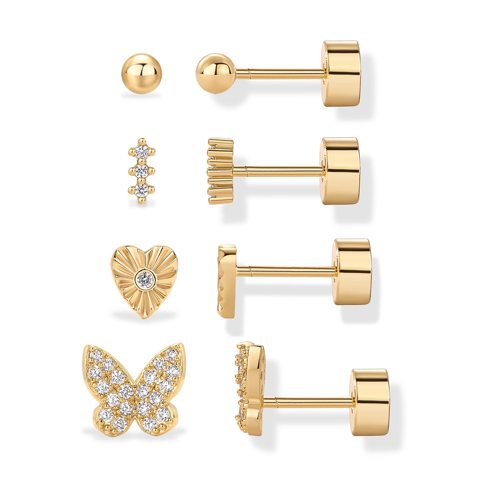 PAVOI 14K Yellow Gold Plated Dainty Flat Back Earrings for Women