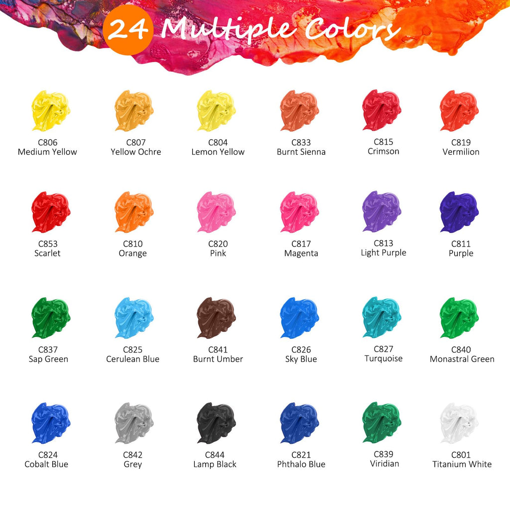 Caliart 24 Colors Acrylic Paint Set with 12 Brushes