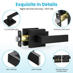 Estmoon 1 Pack Passage Door Handle Matte Black Door Lever, Interior Door Knob Square Heavy Duty Non-Locking Handlesets Hall Closet Handle, Reversible for Right & Left Sided Doors