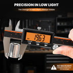 HARDELL Digital Caliper, 6" Rechargeable Caliper Measuring Tool with Large Orange Screen (Non-Backlit), Stainless Steel Digital Micrometer with Auto-Off, Inch/MM/Fraction for DIY/Household/3D-Printing